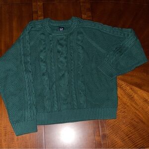 GAP Women's Forest Green Cable Knit Cotton Fisherman Sweater. Size XXL NEW